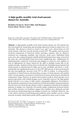 A High-Quality Monthly Total Cloud Amount Dataset for Australia