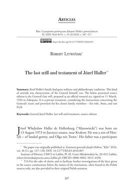 The Last Will and Testament of Józef Haller**