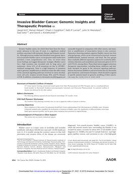Invasive Bladder Cancer: Genomic Insights and Therapeutic Promise Jaegil Kim1, Rehan Akbani2, Chad J