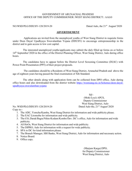 Governmnet of Arunachal Pradesh Office of the Deputy Commissioner::West Siang District:: Aalo