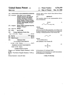 United States Patent (19) 11) Patent Number: 4,731,479 Bod Et Al