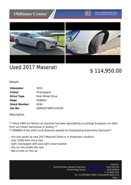 Maserati Ghibli Sedan 2979 $ 114,950.00