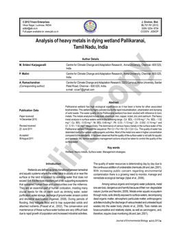 Analysis of Heavy Metals in Dying Wetland Pallikaranai, Tamil Nadu, India