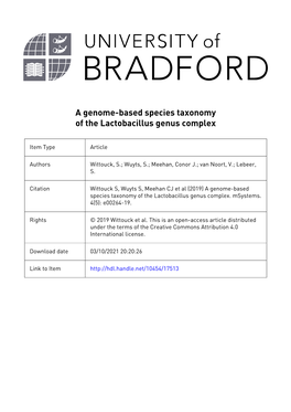 A Genome-Based Species Taxonomy of the Lactobacillus Genus Complex