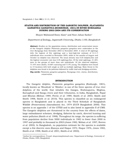 Status and Distribution of the Gangetic Dolphin, Platanista Gangetica Gangetica (Roxburgh, 1801) in River Buriganga During 2003-2004 and Its Conservation