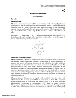 Clonazepam) Tablets FDA Approved Labeling Text October 2013