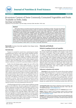 Β-Carotene Content of Some Commonly Consumed Vegetables