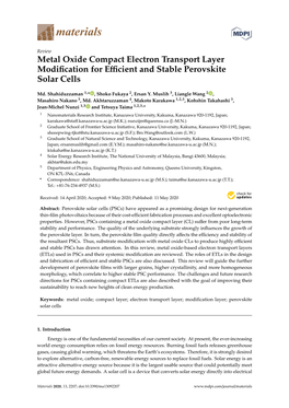 Metal Oxide Compact Electron Transport Layer Modification For