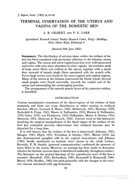 Terminal Innervation of the Uterus and Vagina of the Domestic Hen