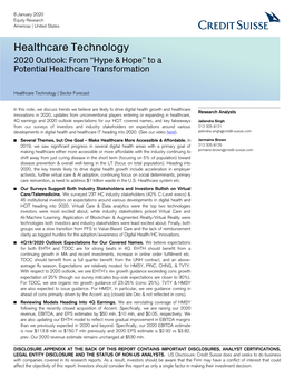 Healthcare Technology 2020 Outlook: from “Hype & Hope” to a Potential Healthcare Transformation