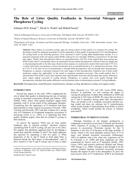 The Role of Litter Quality Feedbacks in Terrestrial Nitrogen and Phosphorus Cycling