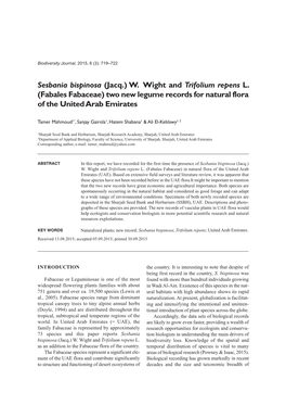 Fabales Fabaceae) Two New Legume Records for Natural Flora of the United Arab Emirates