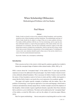 When Scholarship Obfuscates: Methodological Problems with Fan Studies