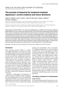 The Promise of Ketamine for Treatment-Resistant Depression: Current Evidence and Future Directions