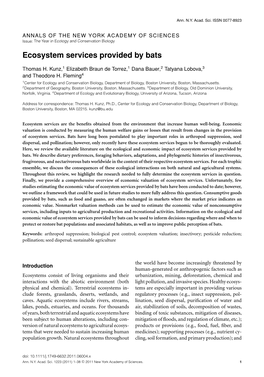 Ecosystem Services Provided by Bats