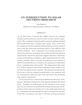 An Introduction to Solar Neutrino Research