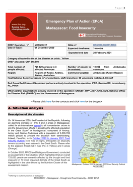 Emergency Plan of Action (Epoa) Madagascar: Food Insecurity