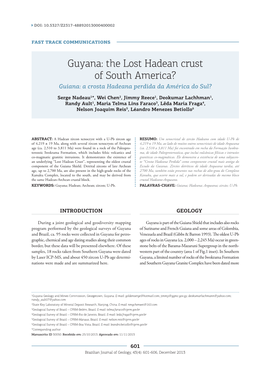Guyana: the Lost Hadean Crust of South America? Guiana: a Crosta Hadeana Perdida Da América Do Sul?