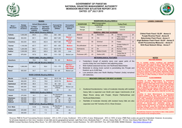 GOVERNMENT of PAKISTAN NATIONAL DISASTER MANAGEMENT AUTHORITY MONSOON WEATHER SITUATION REPORT 2015 DATED: 23Rd JULY 2015