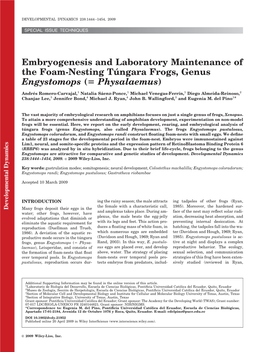 Embryogenesis and Laboratory Maintenance of the Foam-Nesting Tu´ Ngara Frogs, Genus (Physalaemus ؍) Engystomops