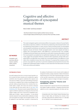 Cognitive and Affective Judgements of Syncopated Musical Themes