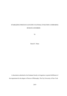 COMPARING HUMANS and BIRDS by Daniel C. Mann a Dissertation