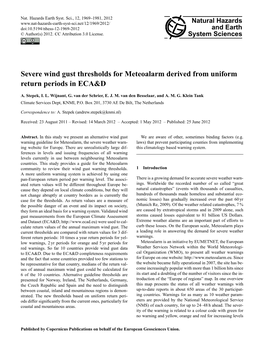 Severe Wind Gust Thresholds for Meteoalarm Derived from Uniform Return Periods in ECA&D