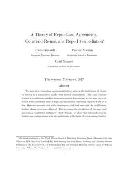 A Theory of Repurchase Agreements, Collateral Re-Use, and Repo Intermediation∗