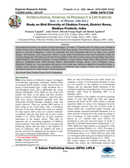 Explorer Research Article [Tripathi Et Al., 6(3): March, 2015:4304-4316] CODEN (USA): IJPLCP ISSN: 0976-7126 INTERNATIONAL JOURNAL of PHARMACY & LIFE SCIENCES (Int