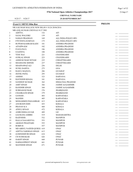 ATHLETICS FEDERATION of INDIA Event # 1 MENS 100M Run PRELIM