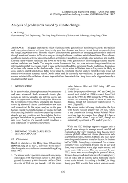 Analysis of Geo-Hazards Caused by Climate Changes