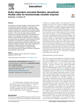 Sulfur-Dependent Microbial Lifestyles: Deceptively Flexible Roles for Biochemically Versatile Enzymes Crane 141