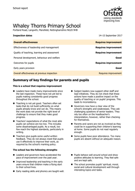 Whaley Thorns Primary School Portland Road, Langwith, Mansfield, Nottinghamshire NG20 9HB