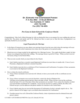St. Edward the Confessor Parish P. O. Box 8866 – 21 Brush Hill Road New Fairfield, CT 06812 (203) 746-2200 Fax (203) 746-4856