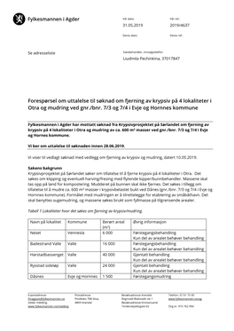 Forespørsel Om Uttalelse Til Søknad Om Fjerning Av Krypsiv På 4 Lokaliteter I Otra Og Mudring Ved Gnr./Bnr