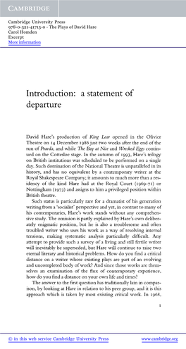 The Plays of David Hare Carol Homden Excerpt More Information