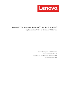 Lenovo® X6 Systems Solution™ for SAP HANA® Implementation Guide for System X® X6 Servers