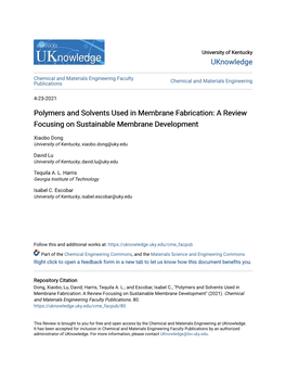 Polymers and Solvents Used in Membrane Fabrication: a Review Focusing on Sustainable Membrane Development