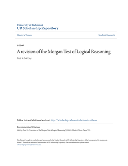 A Revision of the Morgan Test of Logical Reasoning Fred K