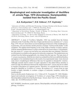 Morphological and Molecular Investigation of Vexillifera Cf. Armata Page, 1979 (Amoebozoa: Dactylopodida) Isolated from the Pacific Ocean