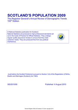 SCOTLAND's POPULATION 2009 the Registrar General's Annual