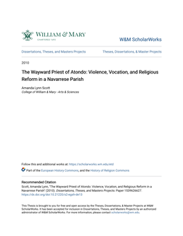 The Wayward Priest of Atondo: Violence, Vocation, and Religious Reform in a Navarrese Parish