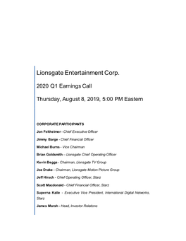 Lionsgate Entertainment Corp