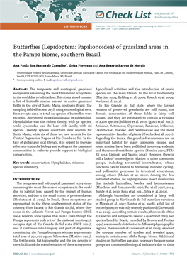 Butterflies (Lepidoptera: Papilionoidea) of Grassland Areas in the Pampa Biome, Southern Brazil