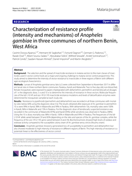 Anopheles Gambiae in Three Communes of Northern Benin, West Africa Casimir Dossou Kpanou1,2*, Hermann W