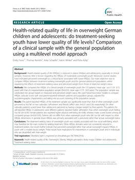 Health-Related Quality of Life in Overweight German Children and Adolescents