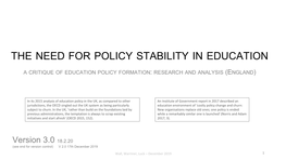 The Need for Policy Stability in Education a Critique Of