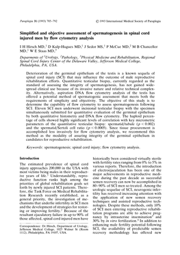 Simplified and Objective Assessment of Spermatogenesis in Spinal Cord Injured Men by Flow Cytometry Analysis