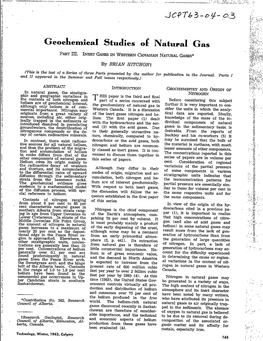 Geochemical Studies of Natural Gas, Part 1