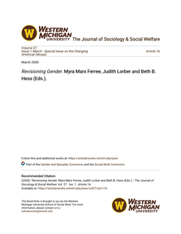 Revisioning Gender. Myra Marx Ferree, Judith Lorber and Beth B. Hess (Eds.)